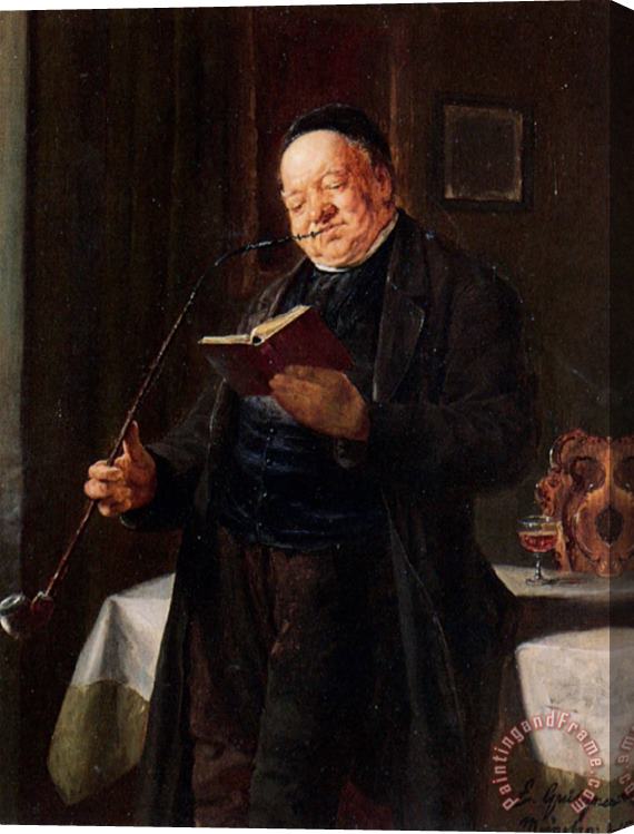 Eduard Grutzner A Clergyman Smoking Stretched Canvas Painting / Canvas Art