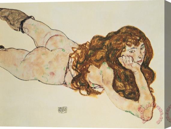Egon Schiele Austria Vienna Female Nude Lying On Her Stomach Stretched Canvas Painting / Canvas Art
