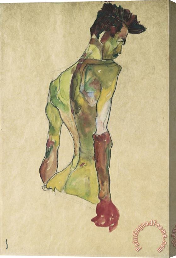 Egon Schiele Male Nude in Profile Facing Right Stretched Canvas Painting / Canvas Art