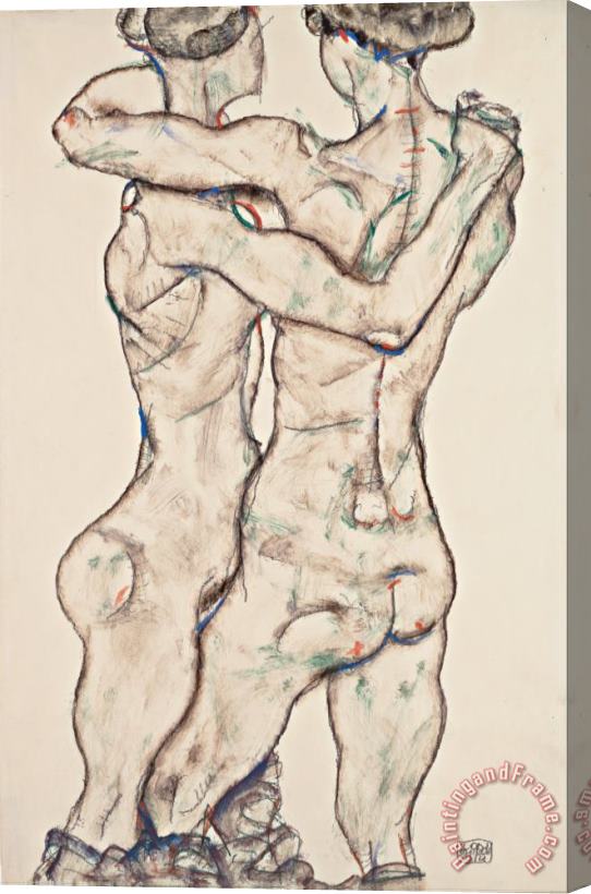 Egon Schiele Naked Girls Embracing Stretched Canvas Print / Canvas Art