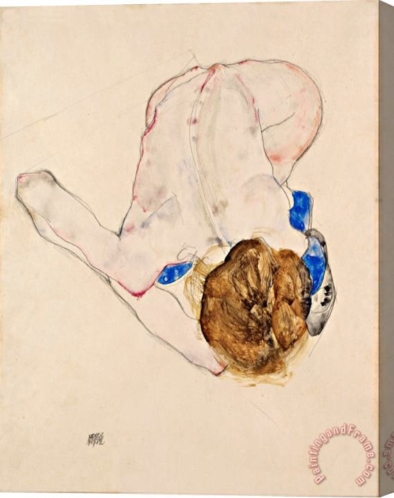 Egon Schiele Nude with Blue Stockings, Bending Forward Stretched Canvas Print / Canvas Art