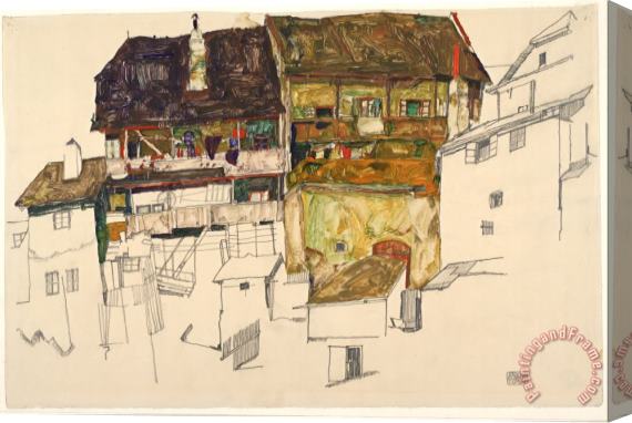 Egon Schiele Old Houses in Krumau, 1914 Stretched Canvas Painting / Canvas Art