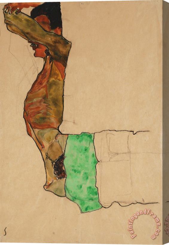 Egon Schiele Reclining Male Nude With Green Cloth Stretched Canvas Painting / Canvas Art