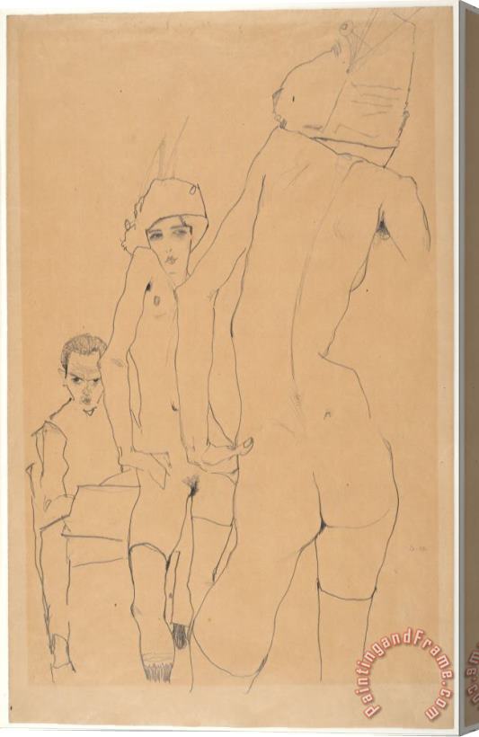 Egon Schiele Schiele with Nude Model Before The Mirror, 1910 Stretched Canvas Print / Canvas Art
