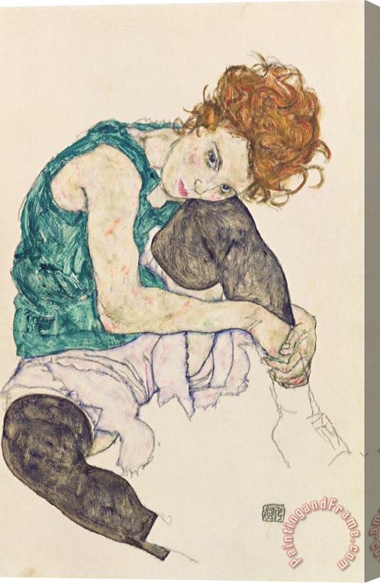 Egon Schiele Seated Woman with Bent Knee Stretched Canvas Painting / Canvas Art