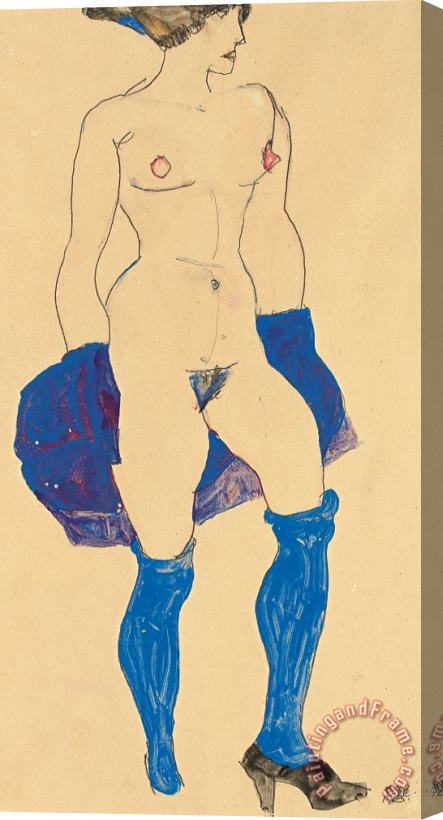 Egon Schiele Standing woman with shoes and stockings Stretched Canvas Painting / Canvas Art