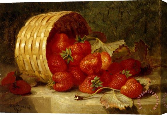 Eloise Harriet Stannard Strawberries in a Wicker Basket on a Ledge 1895 Stretched Canvas Print / Canvas Art