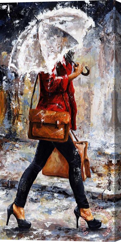 Emerico Toth Rainy day - Woman of New York 17 Stretched Canvas Painting / Canvas Art
