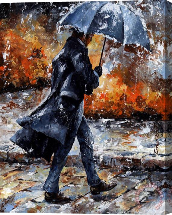 Emerico Toth Rainy day/07 - Walking in the rain Stretched Canvas Painting / Canvas Art