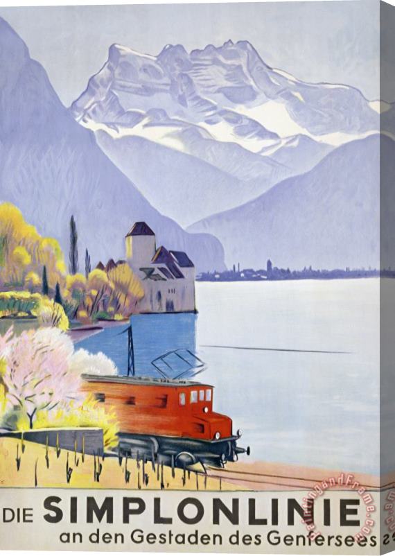 Emil Cardinaux Poster Advertising Rail Travel Around Lake Geneva Stretched Canvas Print / Canvas Art