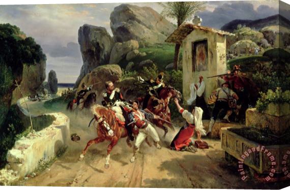 Emile Jean Horace Vernet Italian Brigands Surprised By Papal Troops Stretched Canvas Painting / Canvas Art