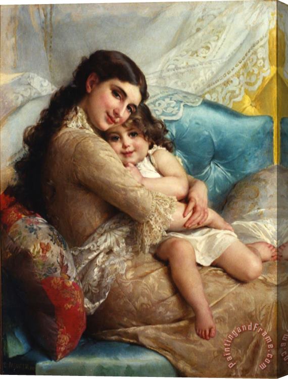 Emile Munier Portrait of a Mother And Daughter Stretched Canvas Print / Canvas Art