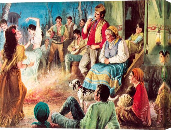 English School Gypsies Partying Stretched Canvas Painting / Canvas Art