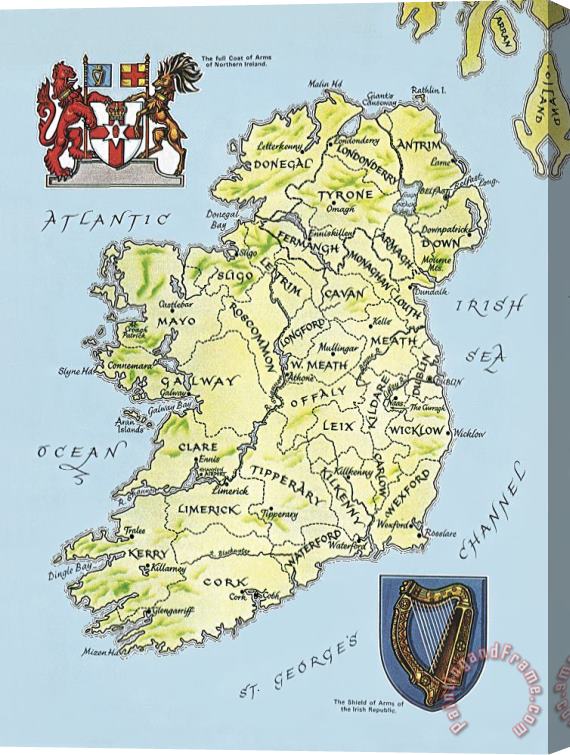 English School Map Of Ireland Stretched Canvas Print / Canvas Art