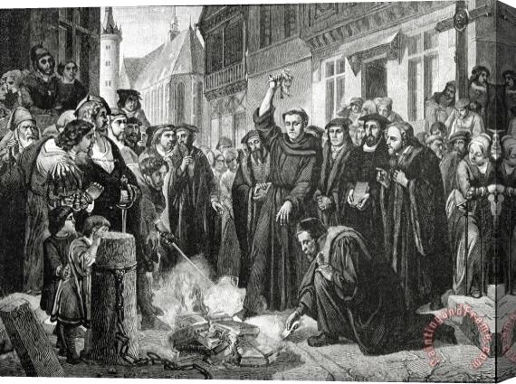 English School Martin Luther 1483 1546 Publicly Burning The Pope's Bull In 1521 Stretched Canvas Print / Canvas Art