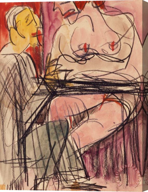 Ernst Ludwig Kirchner Female Nude And Man Sitting At A Table Stretched Canvas Print / Canvas Art