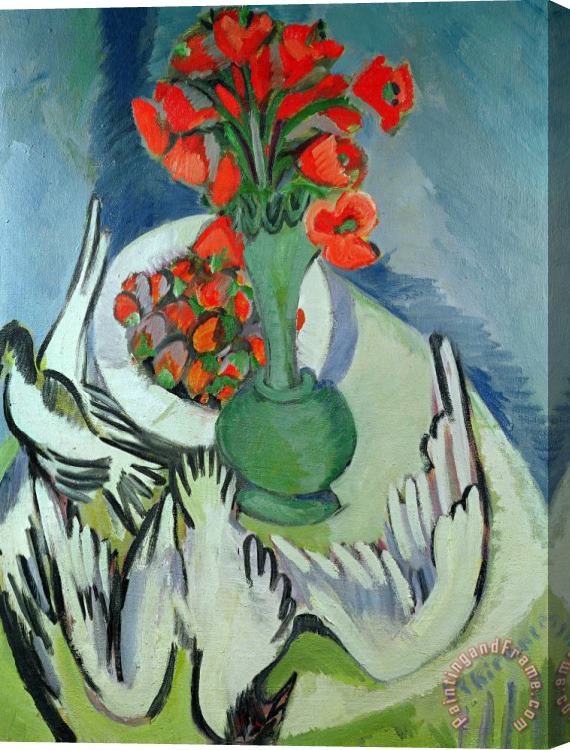 Ernst Ludwig Kirchner Still Life With Seagulls Poppies And Strawberries Stretched Canvas Painting / Canvas Art