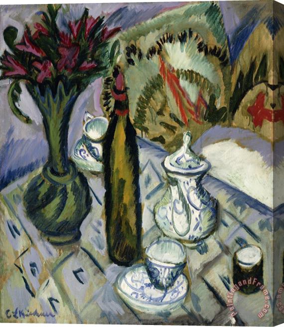 Ernst Ludwig Kirchner Teapot Bottle And Red Flowers Stretched Canvas Painting / Canvas Art