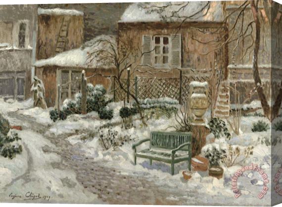 Eugene Chigot The Garden under Snow Stretched Canvas Print / Canvas Art