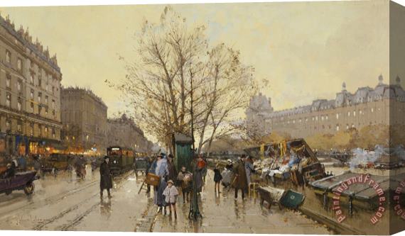 Eugene Galien-Laloue The Docks Of Paris Les Quais A Paris Stretched Canvas Print / Canvas Art