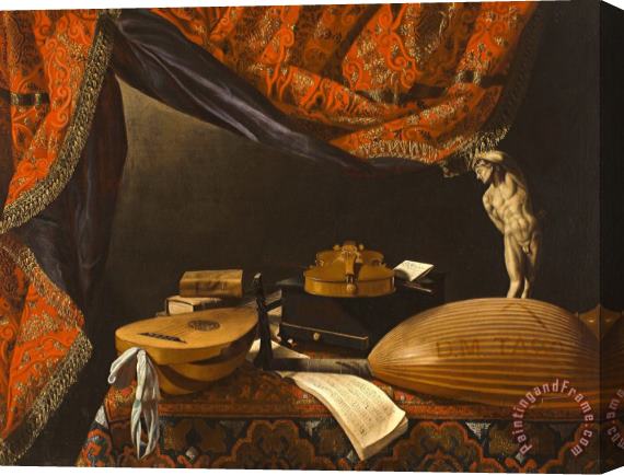 Evaristo Baschenis Still Life with Musical Instruments, Books And Sculpture Stretched Canvas Print / Canvas Art