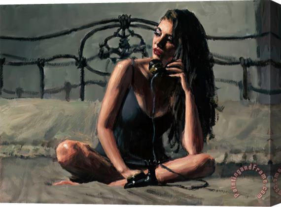 Fabian Perez Black Phone Stretched Canvas Painting / Canvas Art
