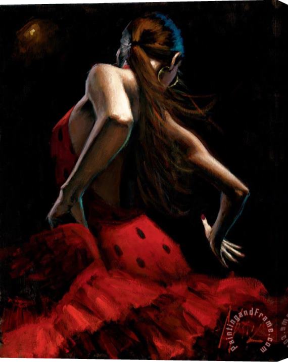 Fabian Perez Dancer in Red Lunares Negros Stretched Canvas Painting / Canvas Art
