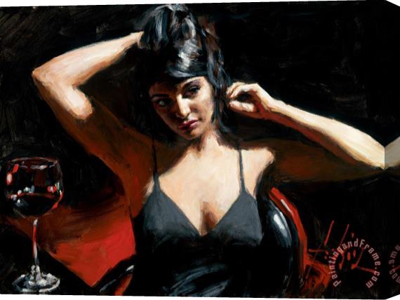 Fabian Perez Saba at Las Brujas with Red Wine Stretched Canvas Painting / Canvas Art