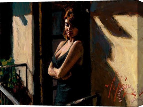 Fabian Perez Saba at The Balcony with Black Dress Stretched Canvas Print / Canvas Art