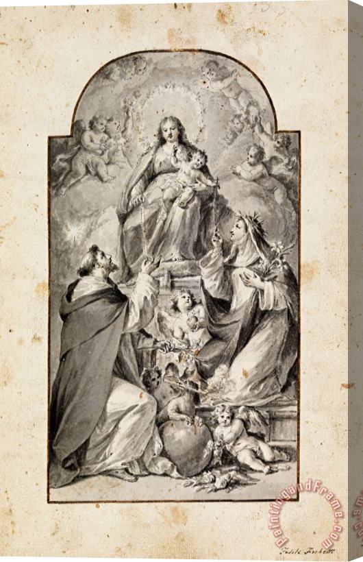 Fedele Fischetti Design for an Altar Painting Saint Dominic And Saint Catherine of Siena Receiving The Rosary From... Stretched Canvas Print / Canvas Art