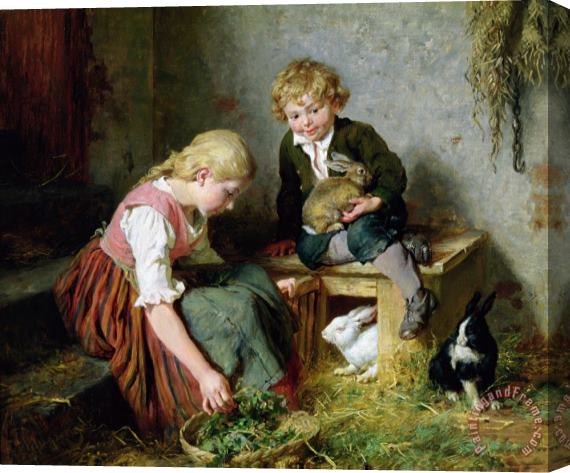Felix Schlesinger Feeding the Rabbits Stretched Canvas Painting / Canvas Art