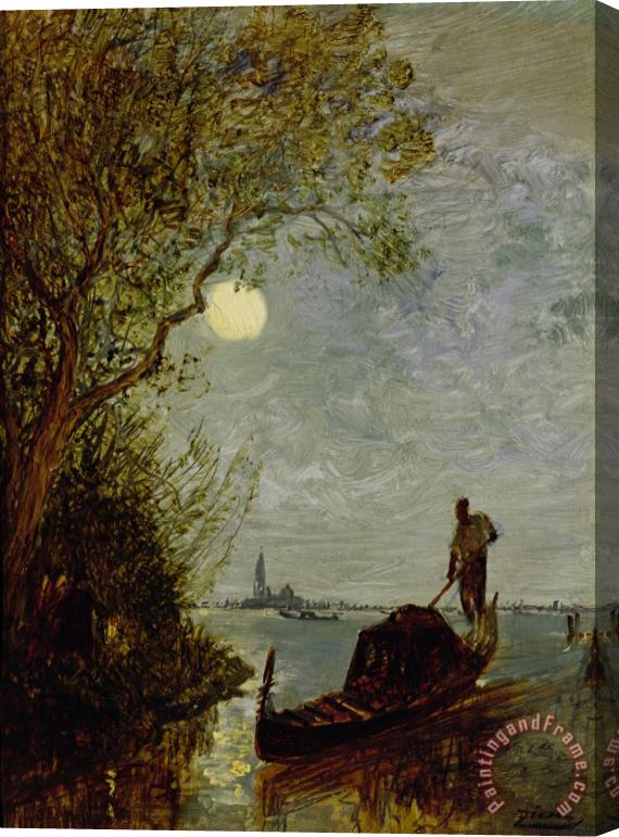 Felix Ziem Moonlit Scene with Gondola Stretched Canvas Painting / Canvas Art