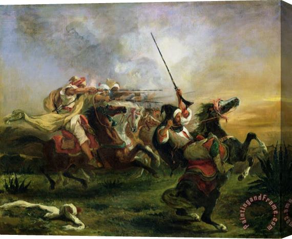 Ferdinand Victor Eugene Delacroix Moroccan horsemen in military action Stretched Canvas Painting / Canvas Art
