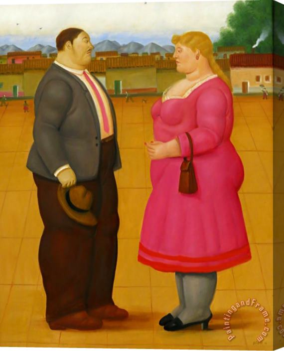 Fernando Botero Couple in The Square, 2014 Stretched Canvas Print / Canvas Art