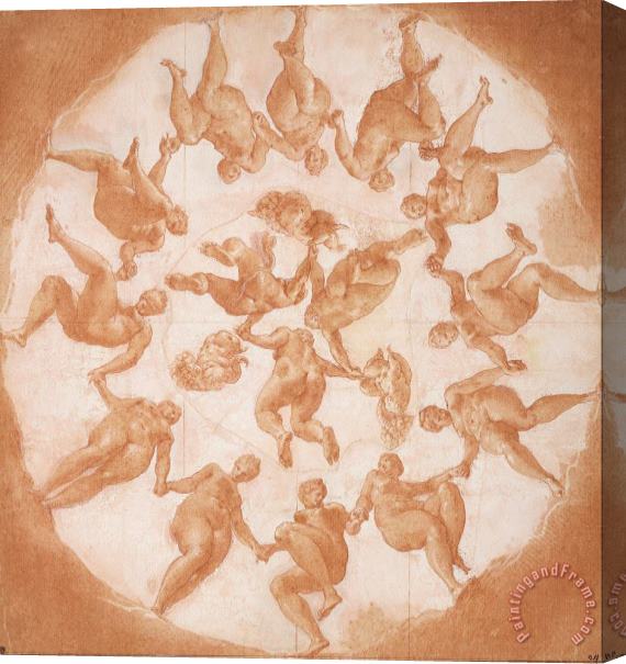 Francesco Primaticcio Dance of The Hours And Three Putti with Cornucopiae Stretched Canvas Print / Canvas Art