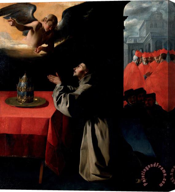 Francisco de Zurbaran The Prayer of St. Bonaventura About The Selection of The New Pope Stretched Canvas Painting / Canvas Art