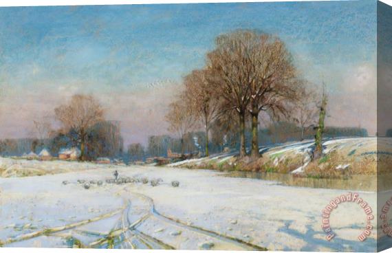 Frank Hind Herding Sheep In Wintertime Stretched Canvas Print / Canvas Art