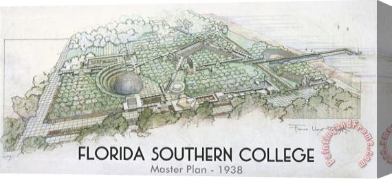 Frank Lloyd Wright Florida Southern College, Master Plan. Lakeland, Florida Stretched Canvas Print / Canvas Art