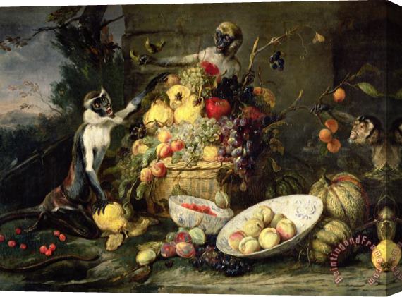 Frans Snyders Three Monkeys Stealing Fruit Stretched Canvas Painting / Canvas Art