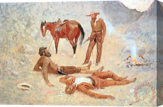 Frederic Remington He Lay Where he had Been Jerked Still as a Log Stretched Canvas Painting / Canvas Art