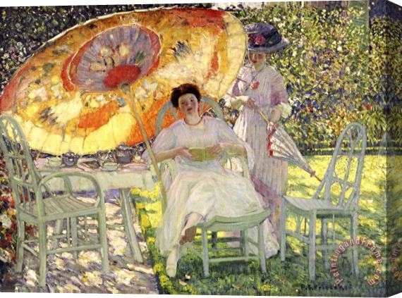 Frederick Carl Frieseke The Garden Parasol Stretched Canvas Print / Canvas Art