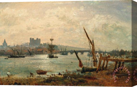 Frederick Nash Rochester Cathedral And Castle Stretched Canvas Print / Canvas Art