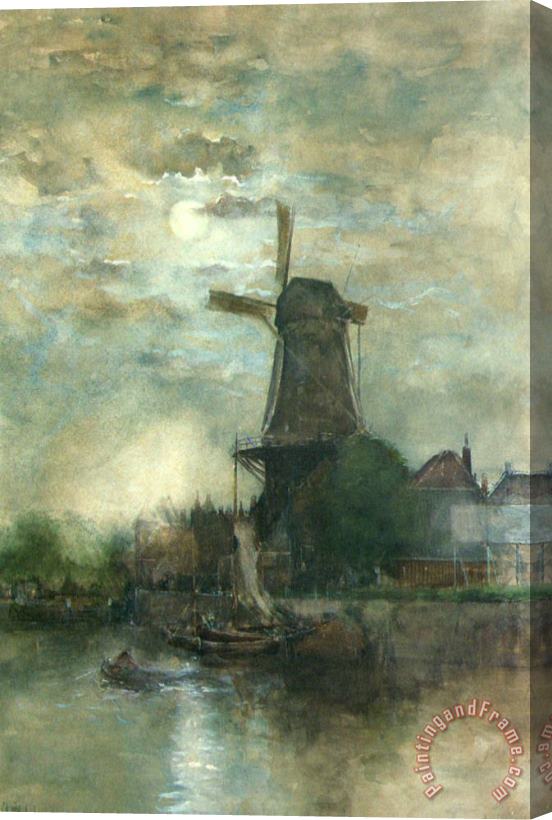Fredericus Jacobus Van Rossum Chattel A Moonlit Windmill Stretched Canvas Print / Canvas Art