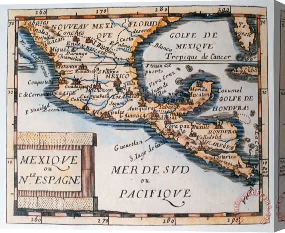 French School Antique Map of Mexico or New Spain Stretched Canvas Painting / Canvas Art