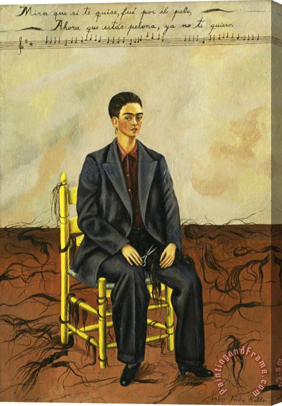 Frida Kahlo Self Portrait with Cropped Hair Stretched Canvas Print / Canvas Art