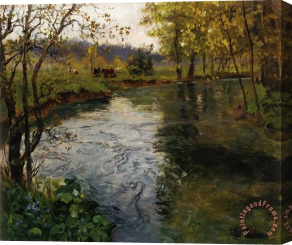 Fritz Thaulow Landscape with Cows by a Stream Stretched Canvas Print / Canvas Art