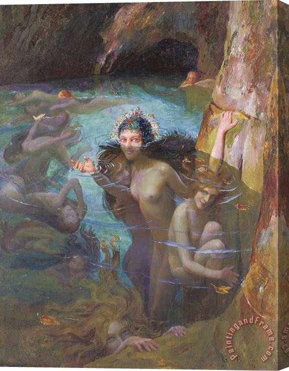 Gaston Bussiere Sea Nymphs at a Grotto Stretched Canvas Print / Canvas Art