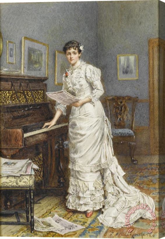 George Goodwin Kilburne A Young Woman at a Piano Stretched Canvas Print / Canvas Art