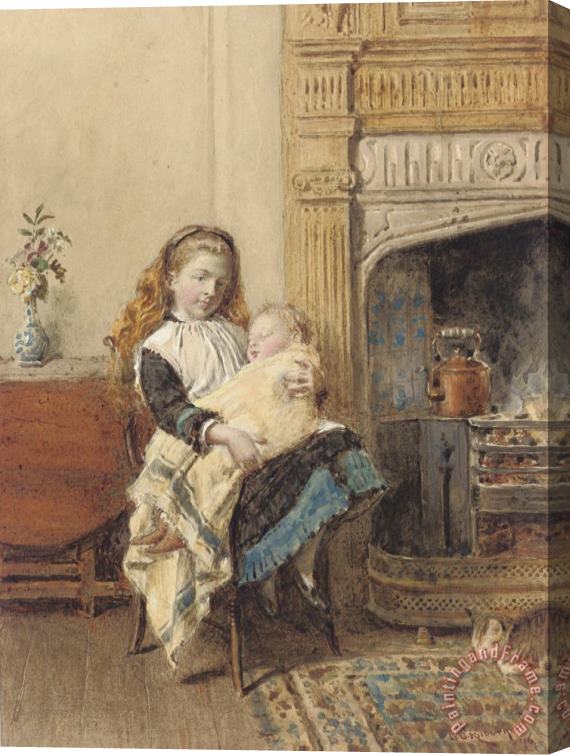 George Goodwin Kilburne Minding Baby Stretched Canvas Print / Canvas Art