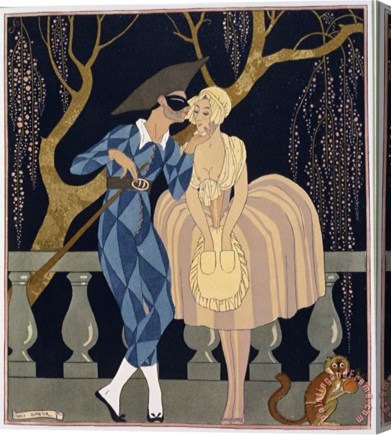 Georges Barbier Harlequin's Kiss Stretched Canvas Print / Canvas Art